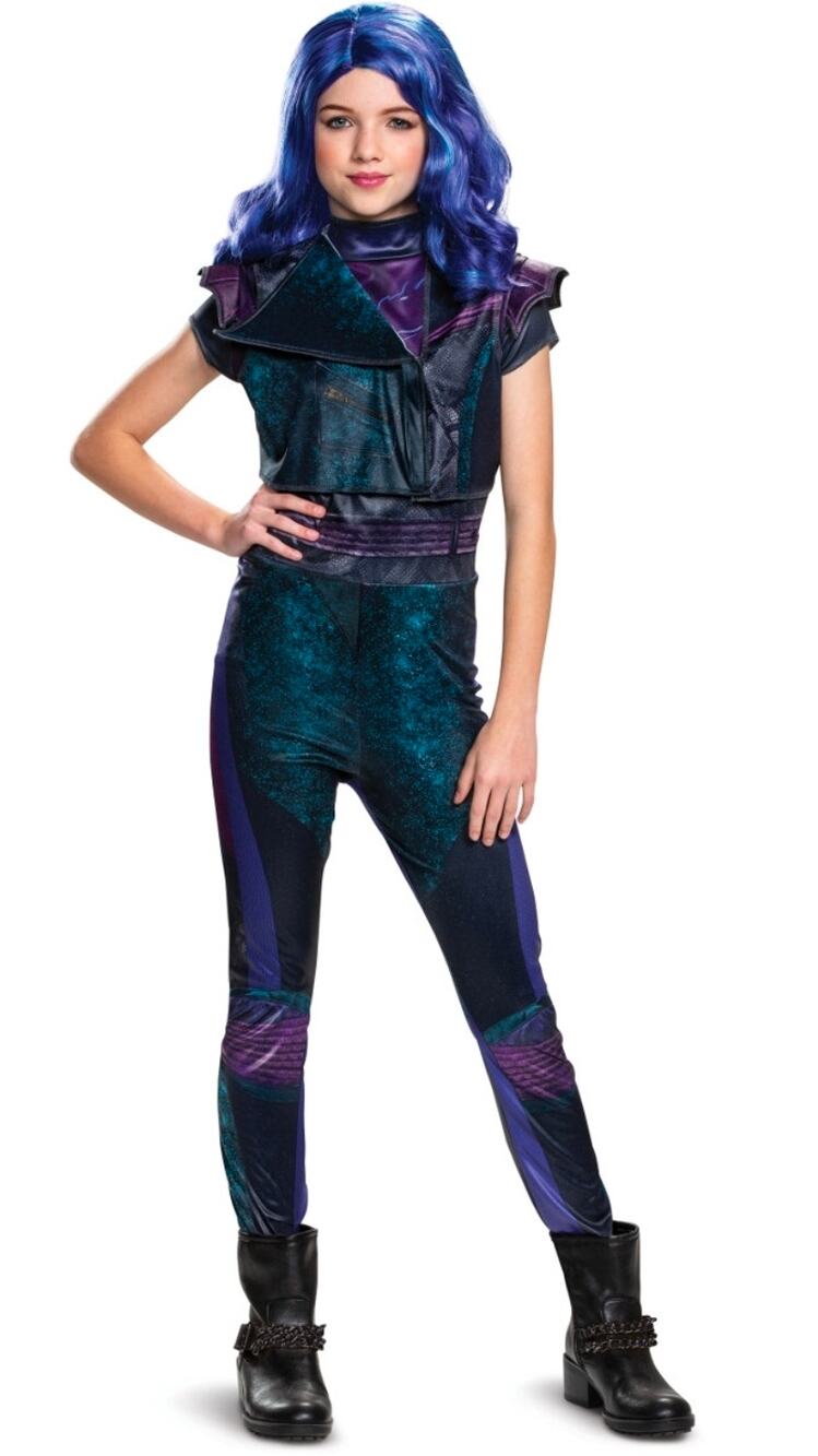Disney Descendants 3 Mal Deluxe Costume Jumpsuit & Wig Kids Small